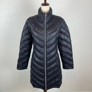 CALVIN KLEIN Long Packable Black Down Blend Chevron Coat S